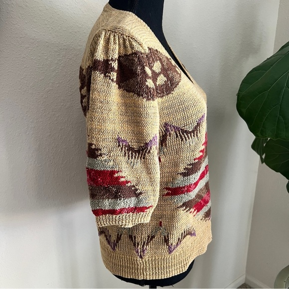 Ralph Lauren Women’s Hand Knit Southwest Silk Linen V-Neck Sweater Jumper Large - Picture 6 of 16